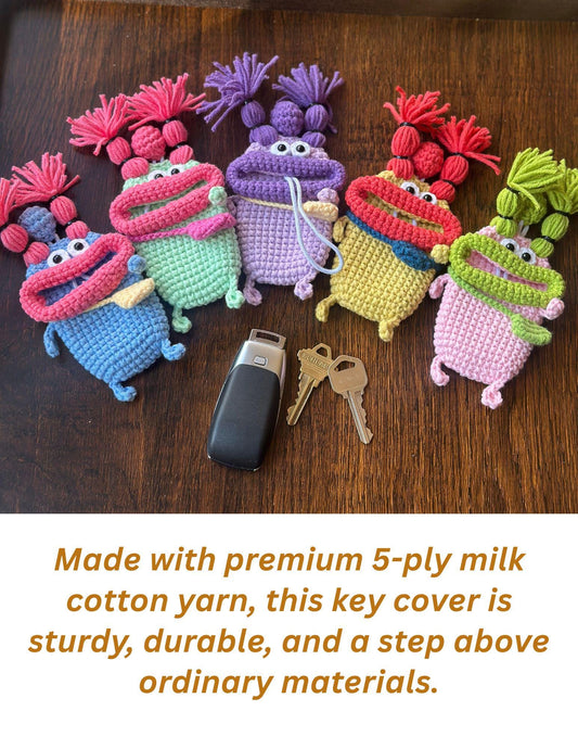 Crochet car key fob cover monster big mouth sausage Key bag holder case pouch flower handmade Keychain, birthdaygifts, valentines gifts