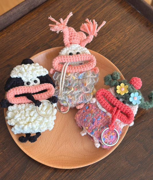 Crochet car key fob cover key bag Key holder case sausage Big Mouth monster pouch handmade Keychain, birthdaygifts, valentines gifts