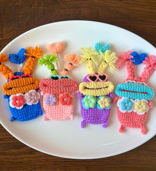 Crochet car key fob cover big mouth monster sausage Key bag holder case pouch flower handmade Keychain, birthdaygifts, valentines gifts