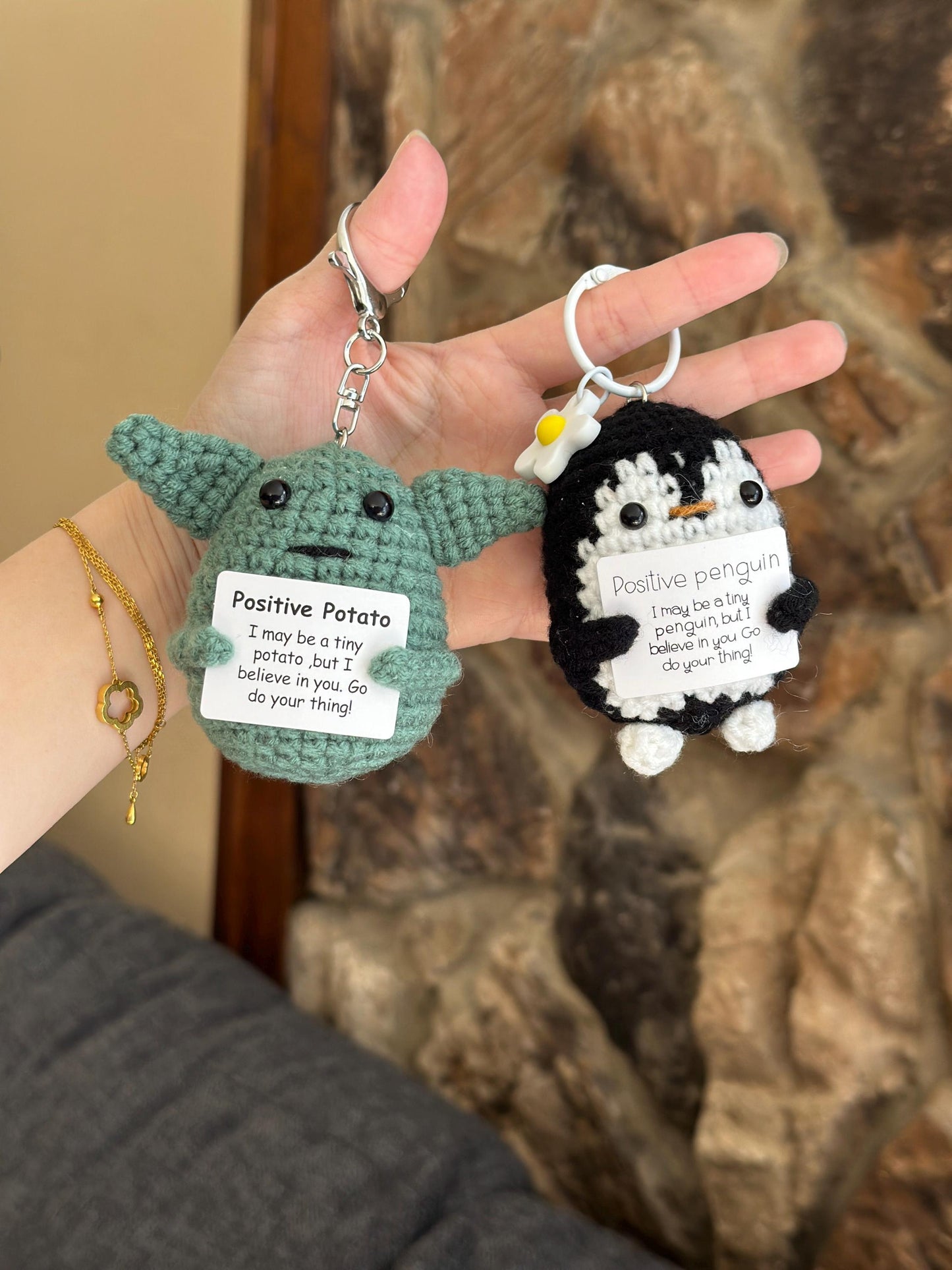Crochet Positive Emotional Support keychain Desk buddy plush Cuddly Knitted Stress relief Motivation Card Amigurumi car valentines Gift