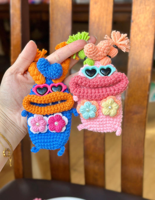 Crochet car key fob cover big mouth monster sausage Key bag holder case pouch flower handmade Keychain, birthdaygifts, valentines gifts