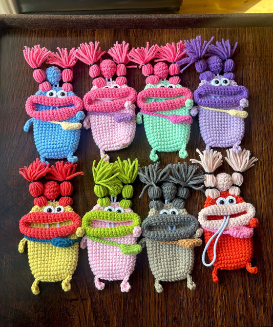 Crochet car key fob cover monster big mouth sausage Key bag holder case pouch flower handmade Keychain, birthdaygifts, valentines gifts